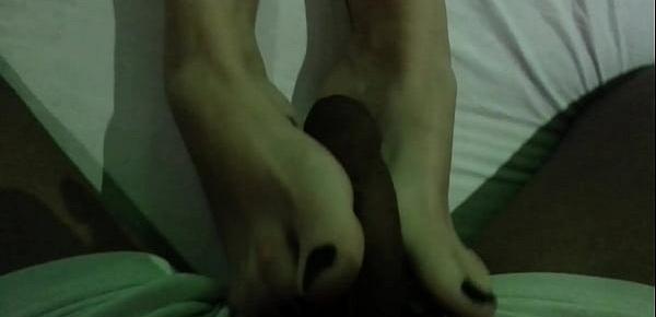  My mature white feet footjob from spain !